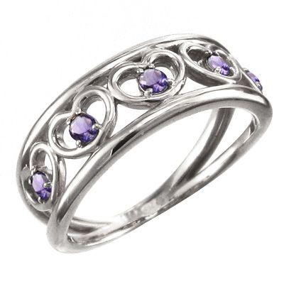 史上一番安い ハート ファイブストーン リング アメジスト(紫水晶) Pt900 5連 指輪