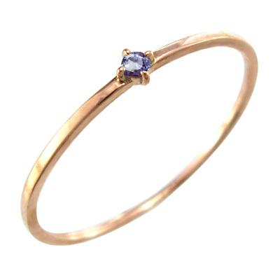 ピンクゴールドk10 指輪 細身 指輪 1粒 石 タンザナイト 12月誕生石 幅約1mmリング 極細