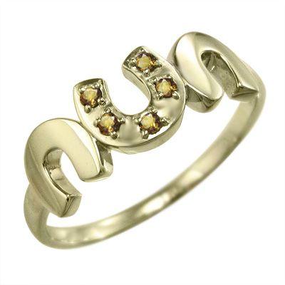超可爱 リング ファイブストーン 馬 ひづめ (黄水晶)シトリン 11月の誕生石 10kイエローゴールド 指輪