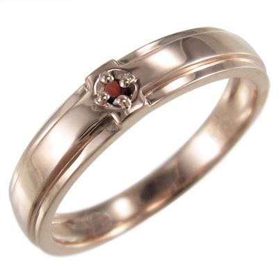 【セール】 指輪 10金ピンクゴールド 1月誕生石 ガーネット クロス デザイン 石 1粒 指輪
