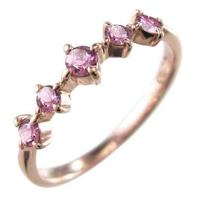 ハーフ 一文字 リング k10ピンクゴールド ファイブ ストーン ピンクトルマリン 10月誕生石