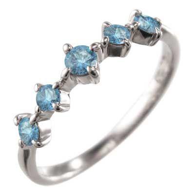 10kホワイトゴールド ハーフ エタニティー リング 5ストーン ブルートパーズ(青) MONATELIER-モナトリエ-k10 リング 天然ダイヤモンド ホワイトゴールド