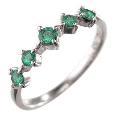 k10ホワイトゴールド ハーフ エタニティリング ファイブストーン エメラルド 5月の誕生石