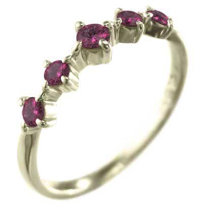 ハーフ エタニティリング ファイブストーン ルビー イエローゴールドk10 7月の誕生石