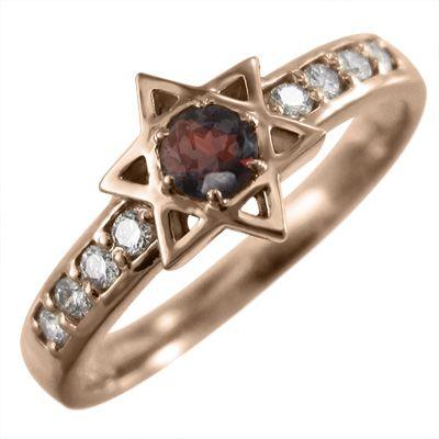 全国宅配無料 リング 六芒星 ガーネット ダイアモンド 18金ピンクゴールド 1月誕生石 国内配送 Radhikafacility Co In