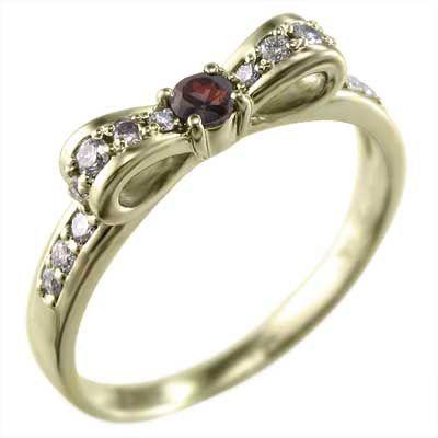 【当店一番人気】 ガーネット ダイヤモンド リング リボン k10イエローゴールド 1月の誕生石, 大衡村 475bc2c2
