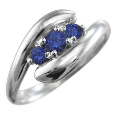 k10ホワイトゴールド リング スリーストーン サファイア 9月誕生石 スネーク