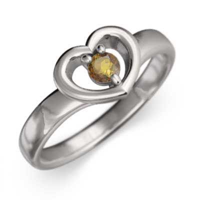 【限定製作】 ハート スウィート 石 1粒 指輪 (黄水晶)シトリン 10kホワイトゴールド 11月誕生石 指輪