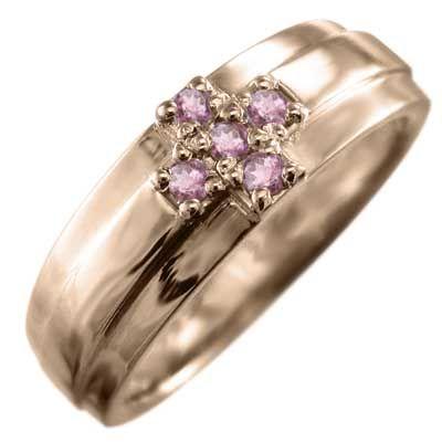 指輪 5石 デザイン クロス ピンクトルマリン 10kピンクゴールド