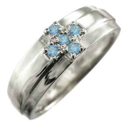 k10ホワイトゴールド クロス十字架 リング ファイブストーン ブルートパーズ