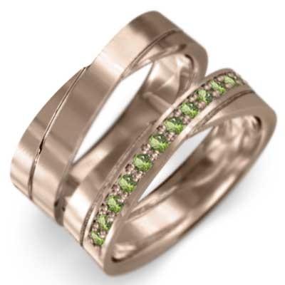 k10ピンクゴールド ペアリング 平打ち リング ペリドット 8月誕生石