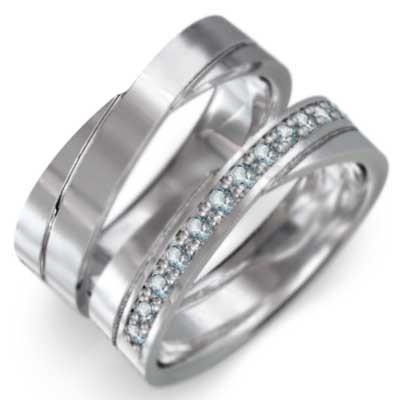 k10ホワイトゴールド ペア 指輪 平らな指輪 アクアマリン