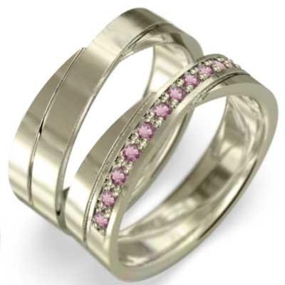 美品  k10イエローゴールド ペア 指輪 平らな指輪 ピンクトルマリン 10月の誕生石 ペアリング