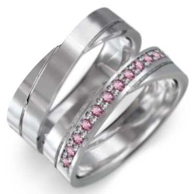 ペア 指輪 平らな指輪 ピンクトルマリン プラチナ900 10月の誕生石