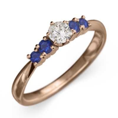 特価ブランド k18ピンクゴールド 指輪 ブルーサファイア 天然ダイヤモンド エンゲージリング