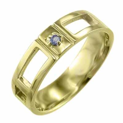 イエローゴールドk18 指輪 1粒 石 12月誕生石 タンザナイト