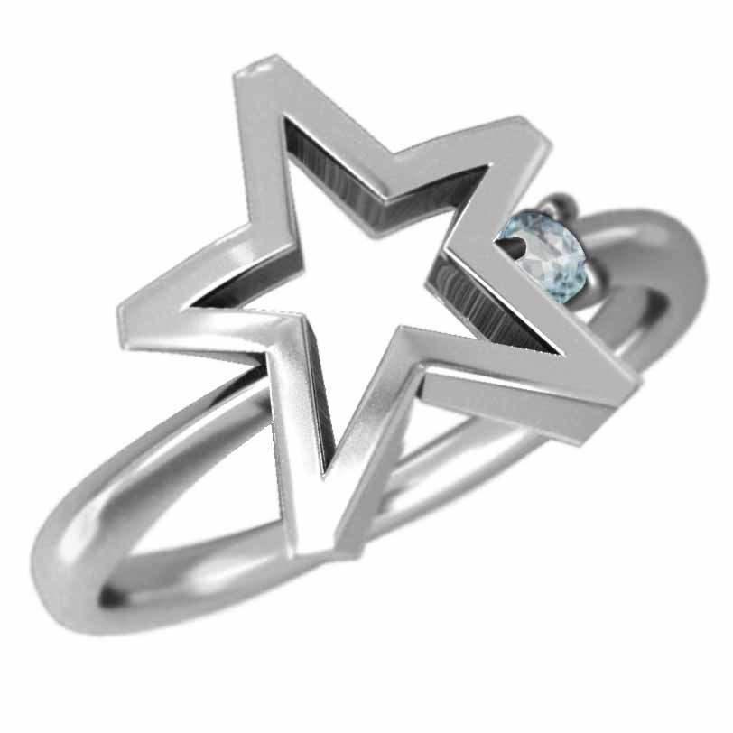 指輪 1粒 石 星 デザイン アクアマリン プラチナ900