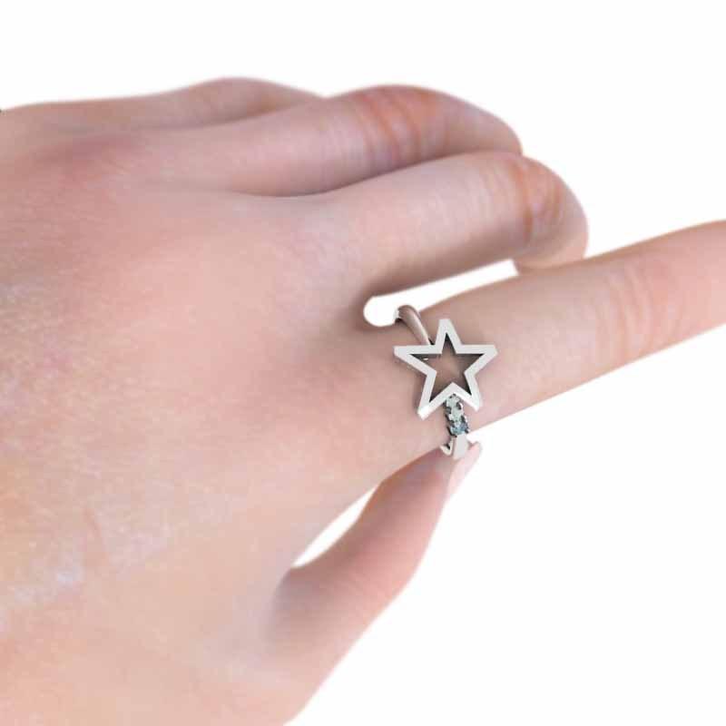 指輪 3石 星 デザイン アクアマリン 3月誕生石 プラチナ900