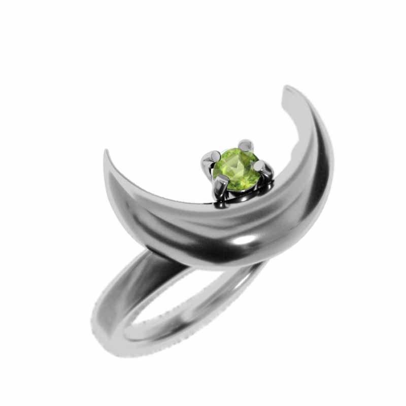 指輪 一粒 ムーン ペリドット 10金ホワイトゴールド