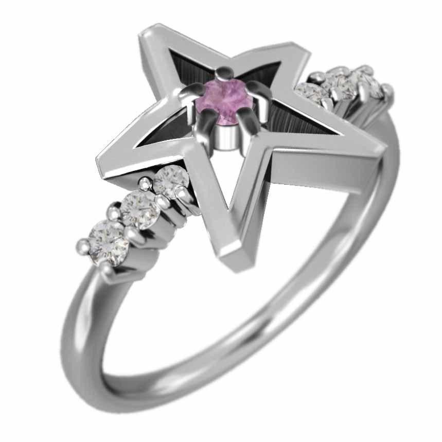 小物 ピンクサファイヤ 天然ダイヤモンド 指輪 星 デザイン 9月誕生石 10kホワイトゴールド