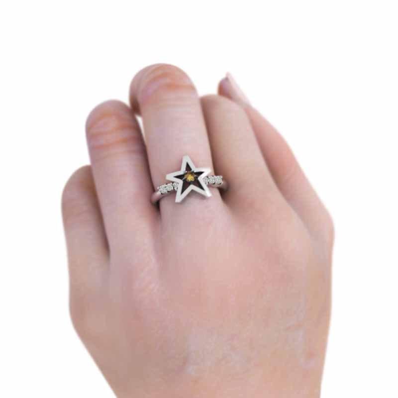 【送料無料】 指輪 k10ホワイトゴールド スター ヘッド シトリン 天然ダイヤモンド 11月誕生石