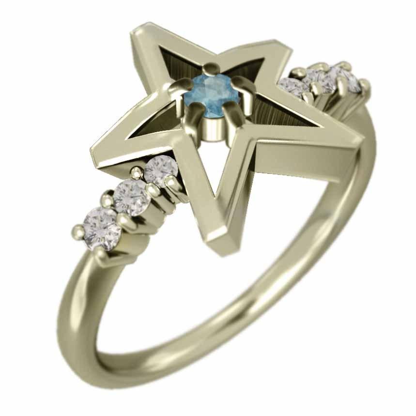 売り出しお値下 ブルートパーズ 天然ダイヤモンド 指輪 スター ヘッド 11月誕生石 k10イエローゴールド
