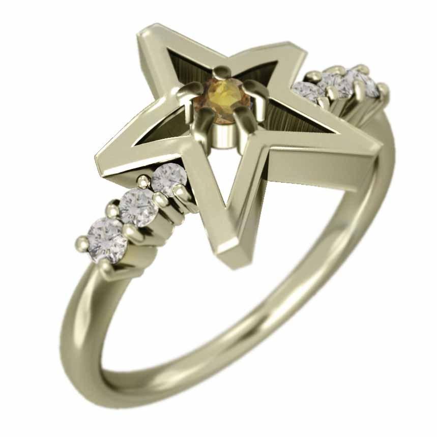 出品 シトリン(黄水晶) 天然ダイヤモンド 指輪 Star スター 11月の誕生石 k10イエローゴールド