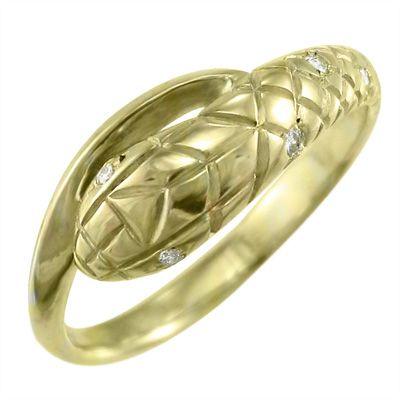 一番人気物 リング 18金イエローゴールド 天然ダイヤモンド 蛇 指輪