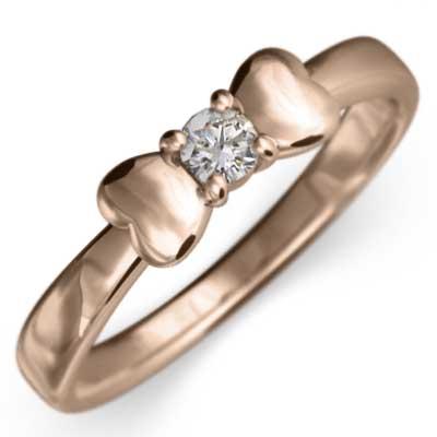 早い者勝ち 指輪 レディース ダイアモンド リボン ギフト 1粒 石 k18ピンクゴールド 4月誕生石 指輪