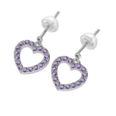 プラチナ900 オープン ハート ペア ピアス アメジスト キャッチ付き