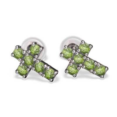 両耳 ピアス Pt900 プチ クロス ペリドット 8月誕生石 キャッチ付き