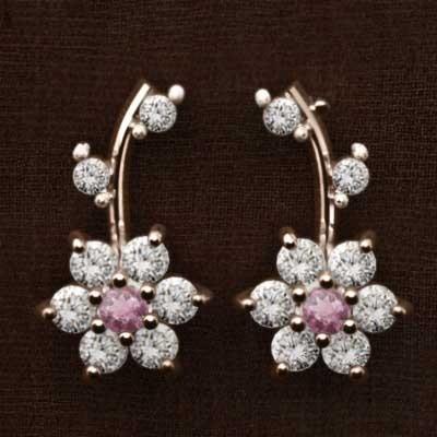ピンクゴールドk18 両耳 ピアス ピンクトルマリン 天然ダイヤモンド 10月誕生石 キャッチ付き