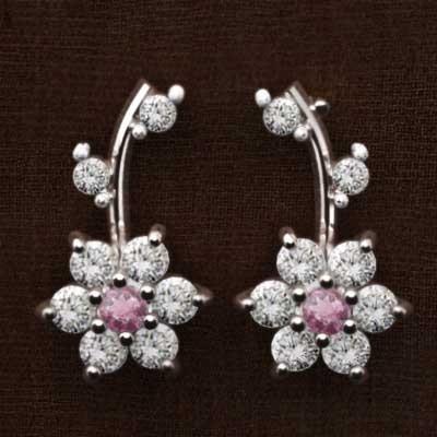 18金ホワイトゴールド 両耳 ピアス ピンクトルマリン 天然ダイヤモンド キャッチ付き