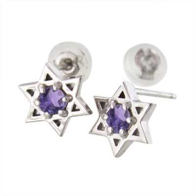 プラチナ900 ペア ピアス ヘキサグラム 一粒 2月の誕生石 アメジスト