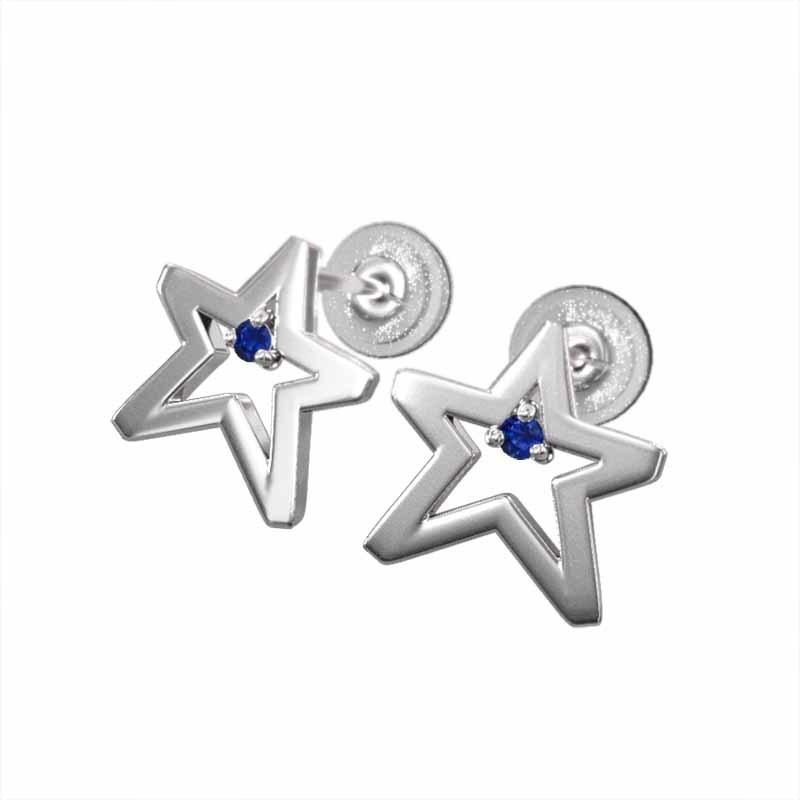 白金（プラチナ）900 両耳 ピアス ラッキー スター 一粒石 9月の誕生石 サファイア(青) キャッチ付き 小サイズ
