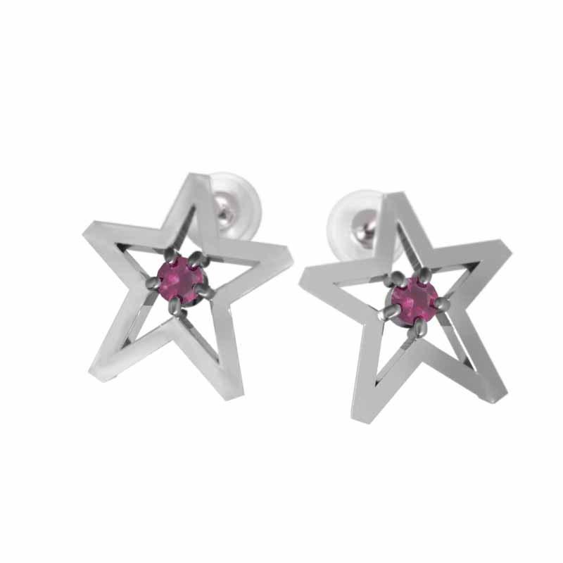 ペア ピアス 1粒 石 Star スター ルビー Pt900 キャッチ付き 中サイズ