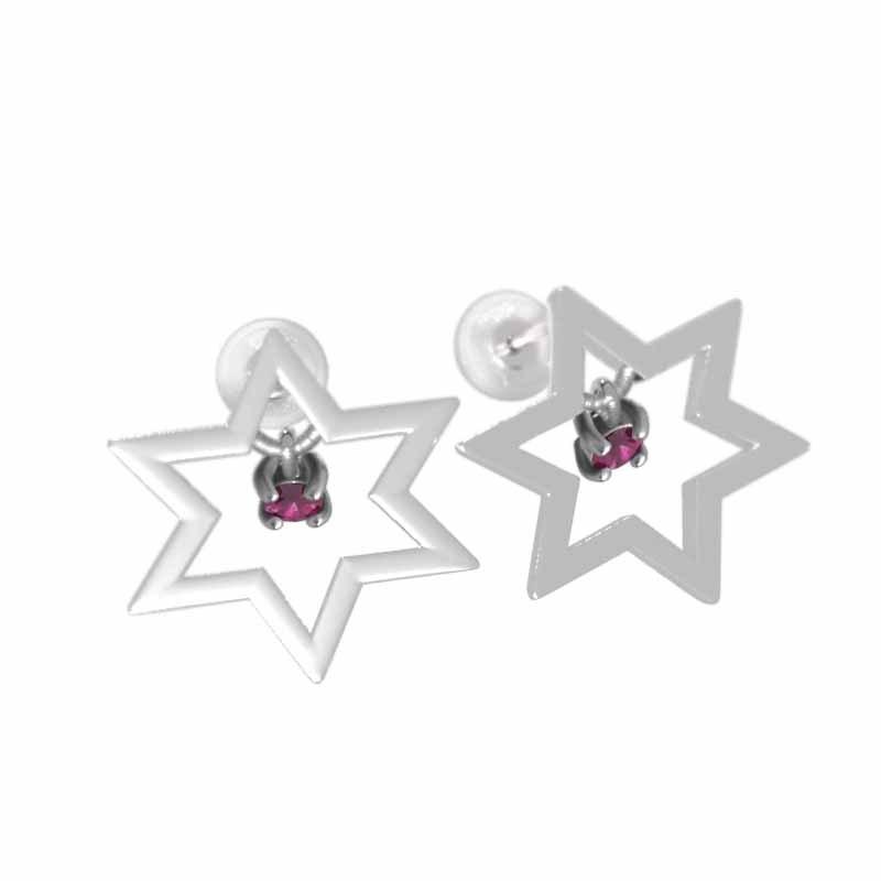両耳 ピアス 一粒石 六芒星 ルビー プラチナ900 キャッチ付き 中サイズ ピンクサファイア 両耳 ピアス 六芒星 一粒 9月誕生石 プラチナ900