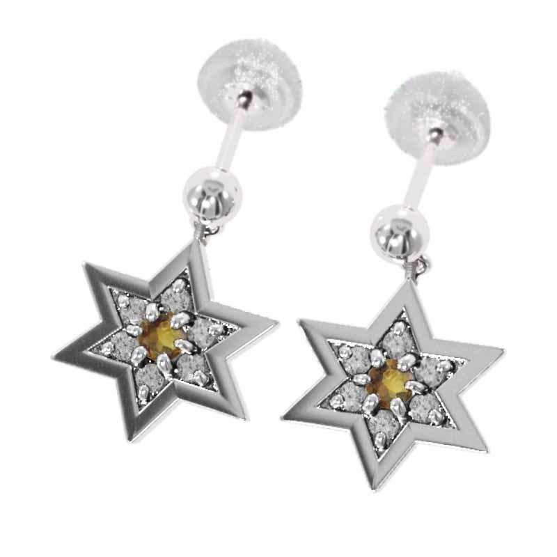 シトリントパーズ 天然ダイヤモンド 両耳 ピアス 六芒星 Pt900 キャッチ付き ブラタイプ 小サイズ