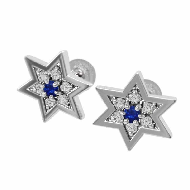 Pt900 ペア ピアス サファイヤ 天然ダイヤモンド ダビデ 星 キャッチ付き 中サイズ