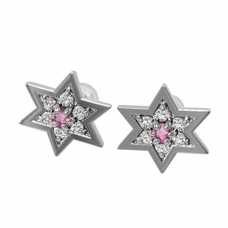 ピンクトルマリン 天然ダイヤモンド ペアピアス 六芒星 プラチナ900 キャッチ付き 大サイズ