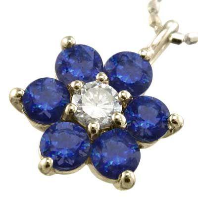 ペンダント ネックレス ブルーサファイア ダイヤモンド フラワー 花 k10イエローゴールド 9月の誕生石
