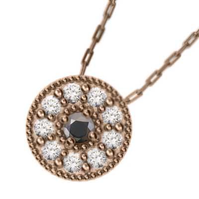 国産品 k10ピンクゴールド ネックレス ミル打ち 4月誕生石 天然ダイヤモンド ブラックダイヤモンド ネックレス、ペンダント