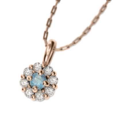 ブルートパーズ 天然ダイヤモンド ペンダント ピンクゴールドk18 11月誕生石