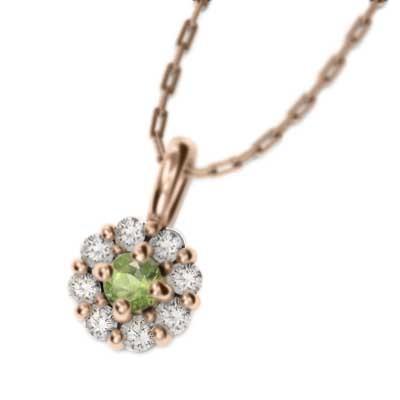 k18ピンクゴールド ペンダント ネックレス ペリドット 天然ダイヤモンド