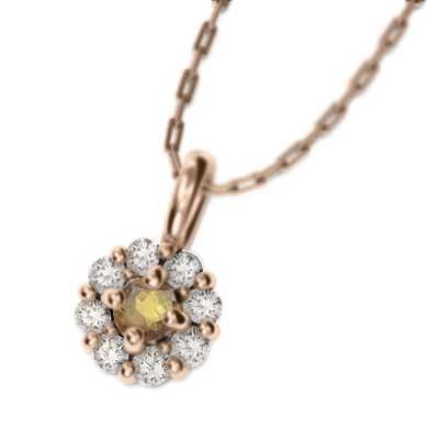k18ピンクゴールド チェーン ペンダント シトリン 天然ダイヤモンド