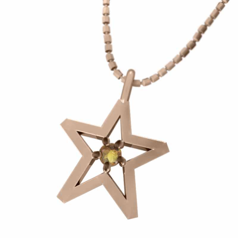 最新のデザイン k10ピンクゴールド 小サイズ デザイン 星 11月誕生石 シトリン(黄水晶) 石 1粒 ペンダント チェーン ネックレス、ペンダント
