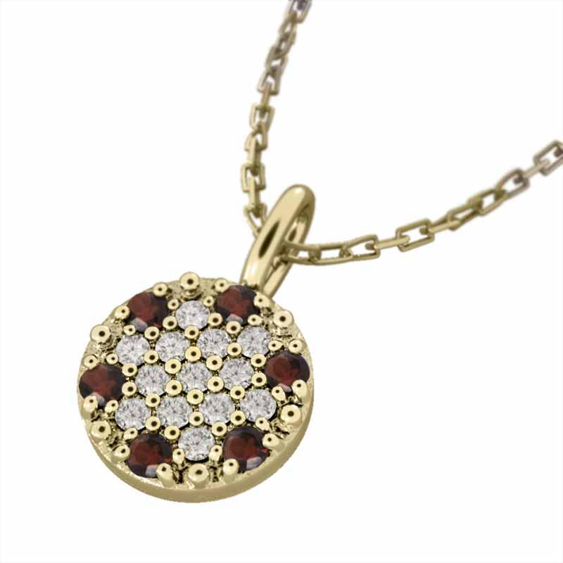 年間ランキング6年連続受賞 敷き詰めシリーズ ネックレス ジュエリー 天然ダイヤモンド ガーネット 石敷き詰めシリーズ ネックレス ペンダント 丸型 1月誕生石 丸型 K18イエローゴールド メンズアクセサリー Maisercher Lu