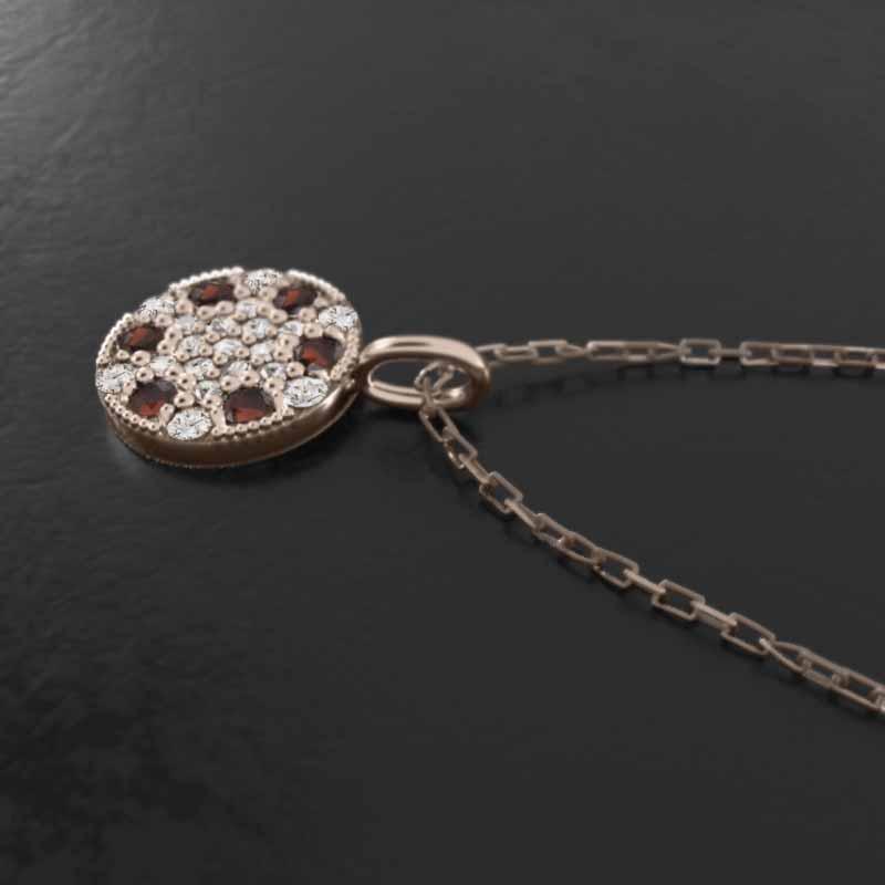 送料無料 チェーン ペンダント ガーネット 天然ダイヤモンド 敷き詰めシリーズ k18ピンクゴールド 1月誕生石 丸型 【LWH1114933607】(40348円)