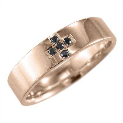 【メーカー公式ショップ】 5石 指輪 デザイン ピンクゴールドk10 ブラックダイア クロス 指輪