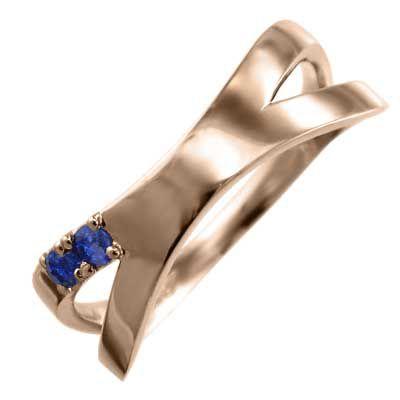 最終決算 ブルーサファイア 平打ち リング クロス デザイン k10ピンクゴールド 9月誕生石 X型 指輪